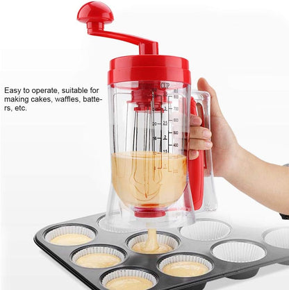 Hand Crank Batter Dispenser,Hand-held Manual Stirring Separator Funnel Mixer with Scale Baking Tool for Pancake Cupcake Waffle