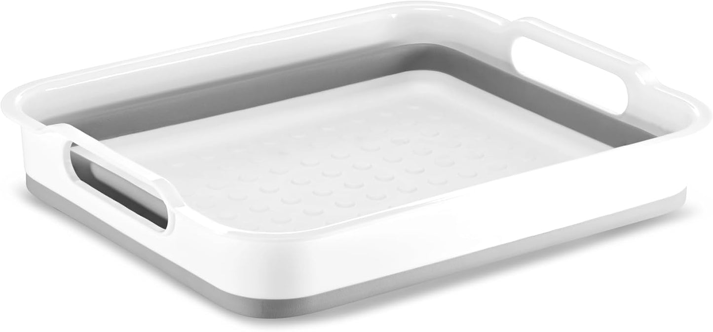 madesmart Collapsible Wash Basin, Foldable Sink Basin for Washing Dishes, Bowls, Cutlery & Produce, Space-Saving Pop-Up Design with Easy-Grip Handles, Portable Kitchen & Camping Basin, White