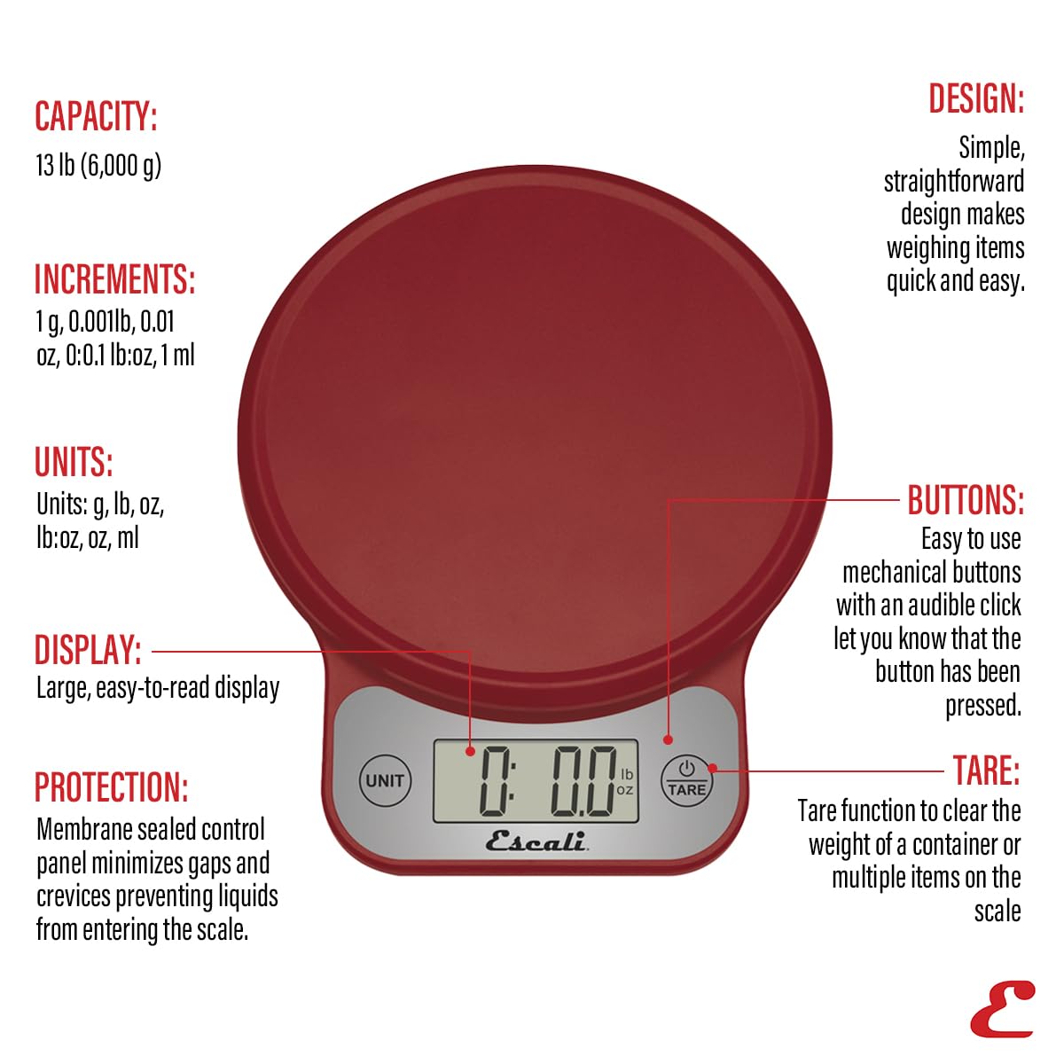 Escali Telero Digital Food Scale, High Precision Kitchen Scale for Cooking, Baking, Portion Control, Meal Prep, Weigh in Grams and Ounces, 11 lb Capacity, Blue (T136)