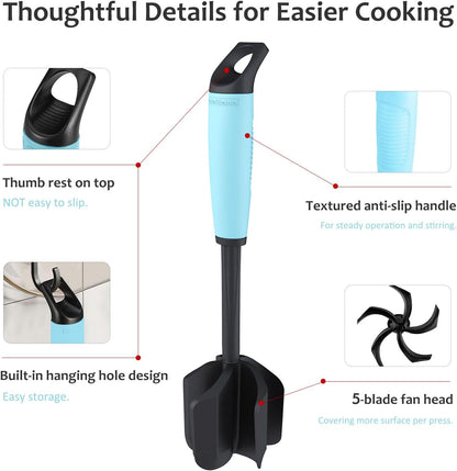 Ourokhome Meat Chopper and Potato Masher, Heat Resistant Nylon Ground Beef Smasher for Hamburger, 5 Curved Blades Nonstick Mixer & Stirrer, Practical Kitchen Gadgets, Black