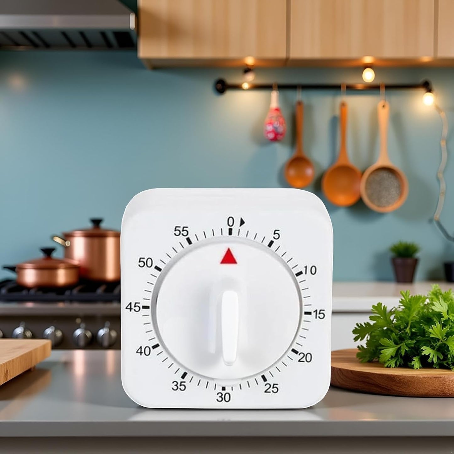 White Timer Clock Square 60-Minute Mechanical Kitchen Timer, No Batteries Required Ideal for Cooking Baking and Kitchen Timer, Wind up Visual Cooking Clock with Loud Alarm, Kitchen Supplies