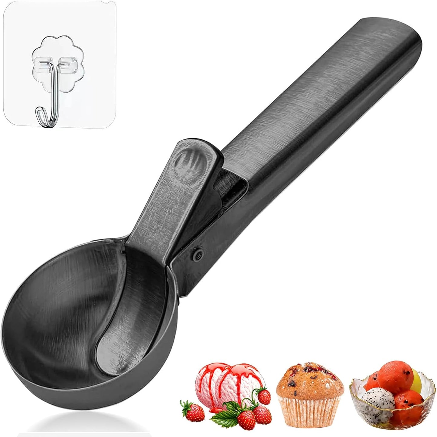 Ice Cream Scoop,Portable Stainless Steel Ice Cream Scoop with Trigger and Comfortable Handle,Dishwasher Safe,DIY Ice Cream,Gelato,Sorbet,Cake Batter (1p-silver)