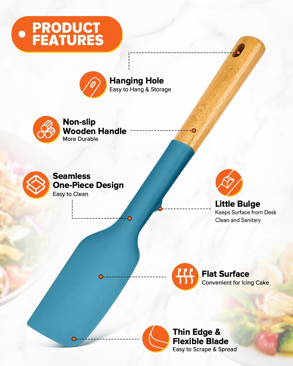 Silicone Spatula and Spoonula Set, Great For Stirring, Tough Mixing and Folding, Sturdy Bpa-Free Matte Silicone, Wooden Handle Rubber Scraper For Nonstick Cookwares (Grey)