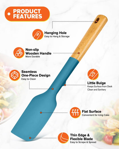 Silicone Spatula and Spoonula Set, Great For Stirring, Tough Mixing and Folding, Sturdy Bpa-Free Matte Silicone, Wooden Handle Rubber Scraper For Nonstick Cookwares (Grey)