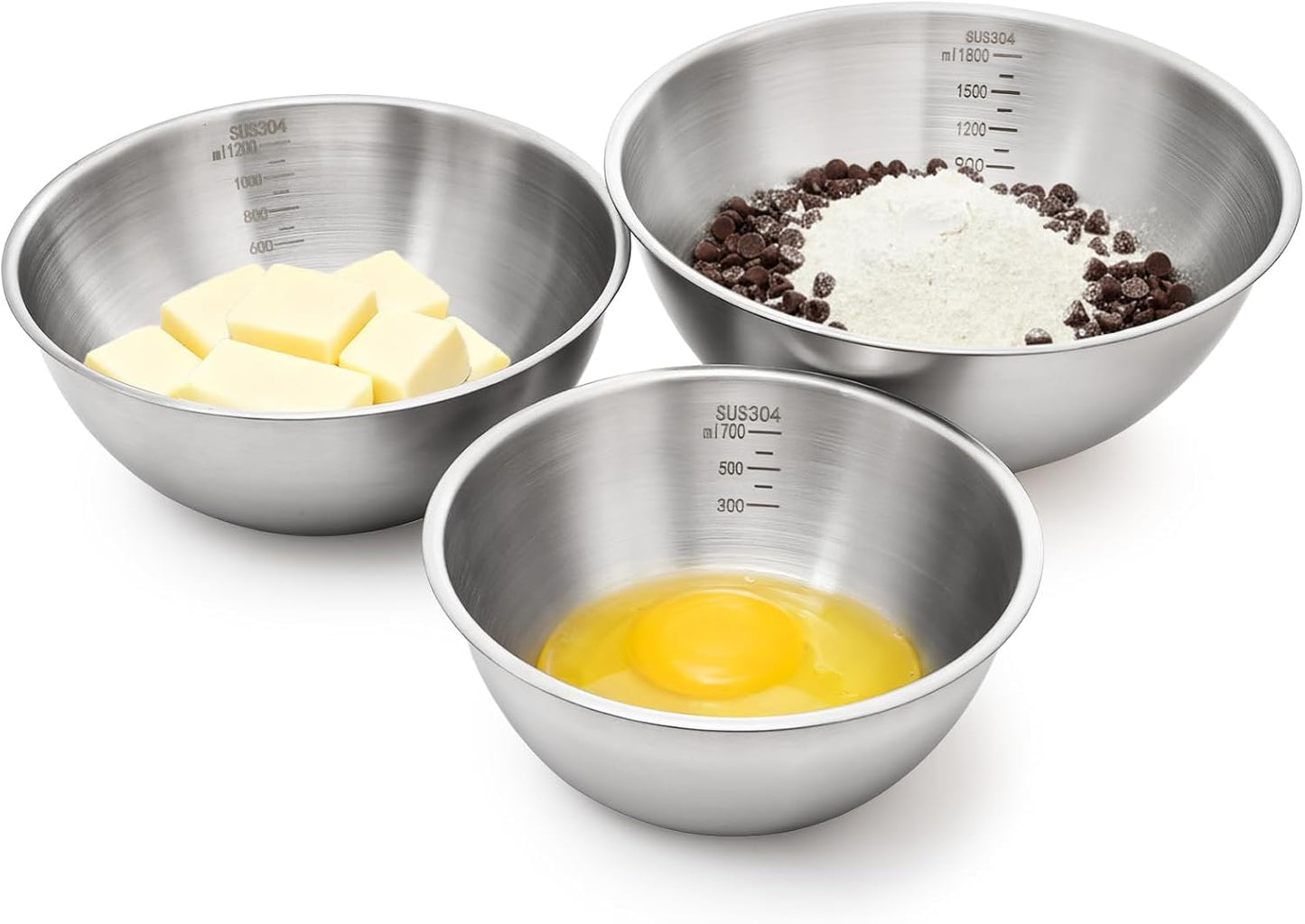 TOPZEA Stainless Steel Mixing Bowls Set of 3, Nesting Metal Kitchen Bowls with Measurement Mark, Small Meal Prep & Food Storage Bowl for Baking, Cooking, Dishwasher & Freezer Safe (0.74, 1.3, 1.9 Qt)
