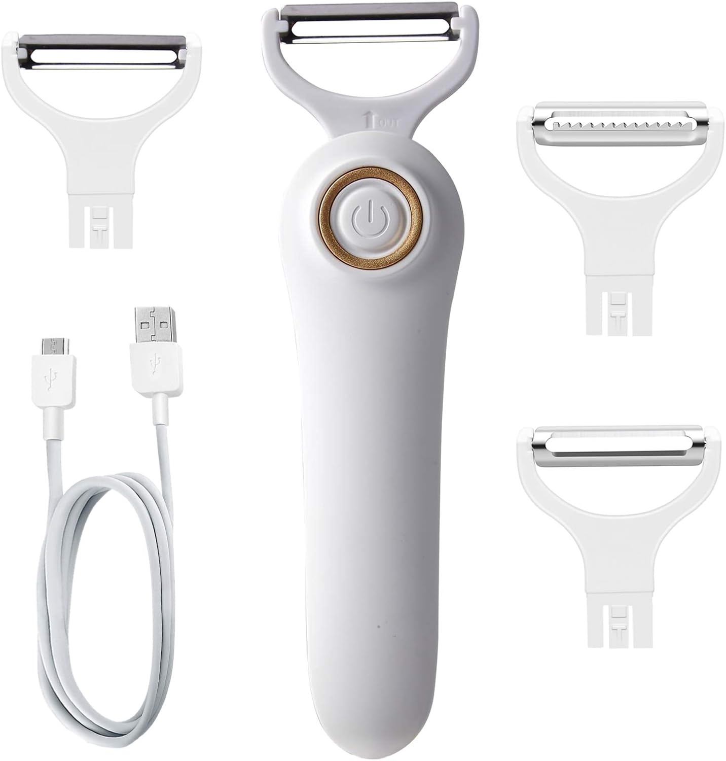 Electric Fruit Vegetable Peeler, Handheld Potato Peeler Pro Set, Kitchen Peeler Slicer with 3 Interchangeable Blades for Apple Potato Carrot Cucumber