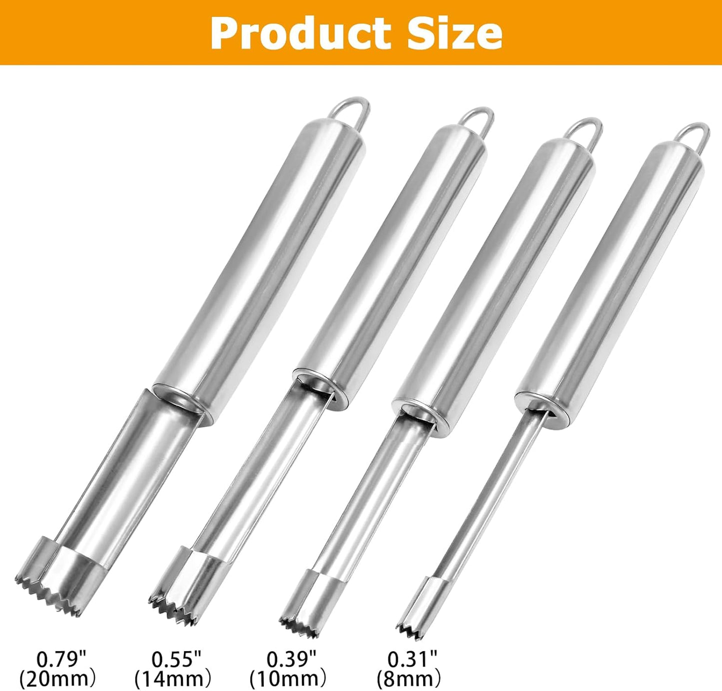 Multi-Function Corer and Pitter Set 4 Pieces Stainless Steel Remover Tools for Apple, Pear, Cherry, Jujube, Red Dates Suitable for Home Kitchen