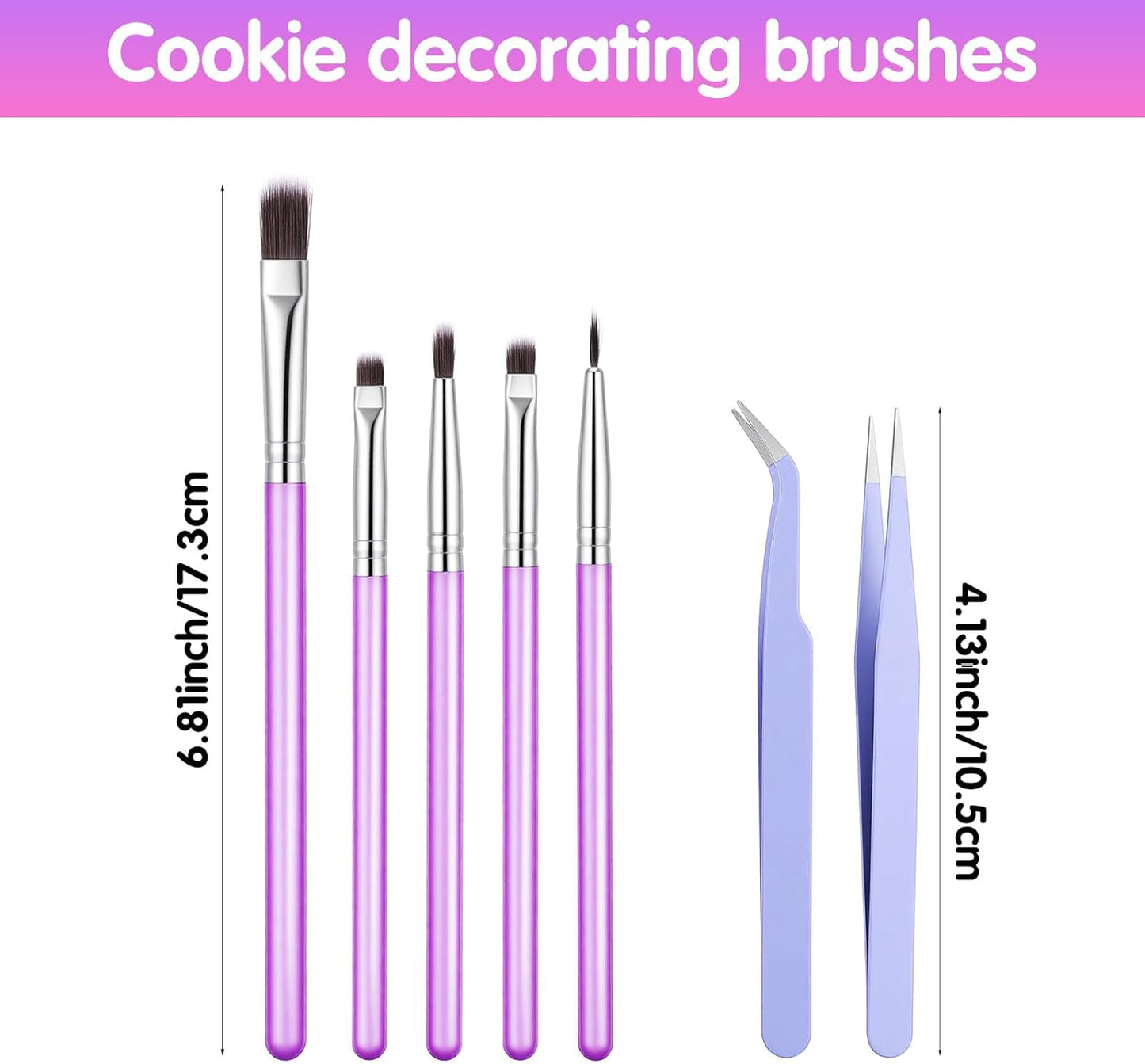 Sibba 7 PCS Food Paint Brushes with Elbow & Straight Tip Tweezer Set, Chocolate Candy Cookie Decorating Brushes Fondant Tools, DIY Cake Painting Pastry Baking Decoration Brush Kitchen Bakery Utensil