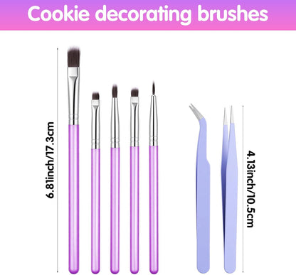 Sibba 7 PCS Food Paint Brushes with Elbow & Straight Tip Tweezer Set, Chocolate Candy Cookie Decorating Brushes Fondant Tools, DIY Cake Painting Pastry Baking Decoration Brush Kitchen Bakery Utensil