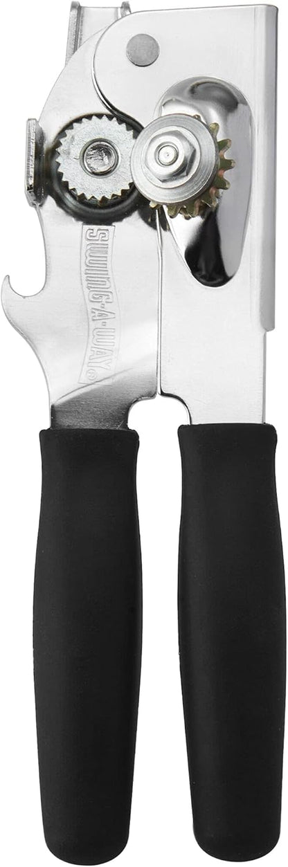 Swing-A-Way Portable Can Opener with Sharp Blade, Manual Hand Held, 2-in-1 Can and Bottle Opener, Made of Steel, Easy Turn Knob, Basic Kitchen Essentials (Red)