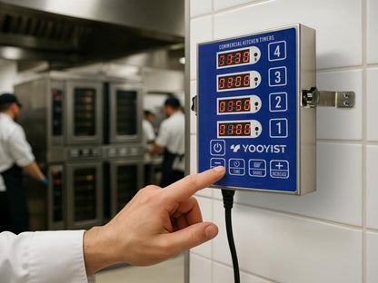 Precision Kitchen Timers for Cooking – 4 Channel Commercial Kitchen Timer Restaurant Kitchen Supplies – Stainless Steel Digital LED Chef Cooking Timer – Reminder Function, Loud Alarm, Blue