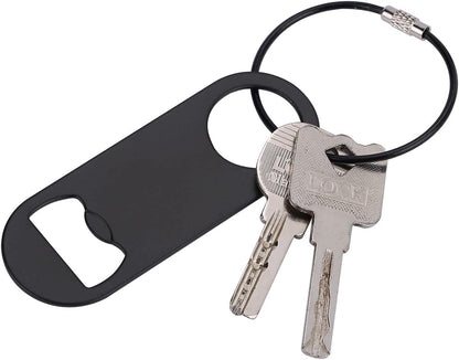 5 PACK Stainless Steel Flat Bottle Opener with Keychain- Bar Key-Beer Bottle Opener for Kitchen, Bar or Restaurant（Black）