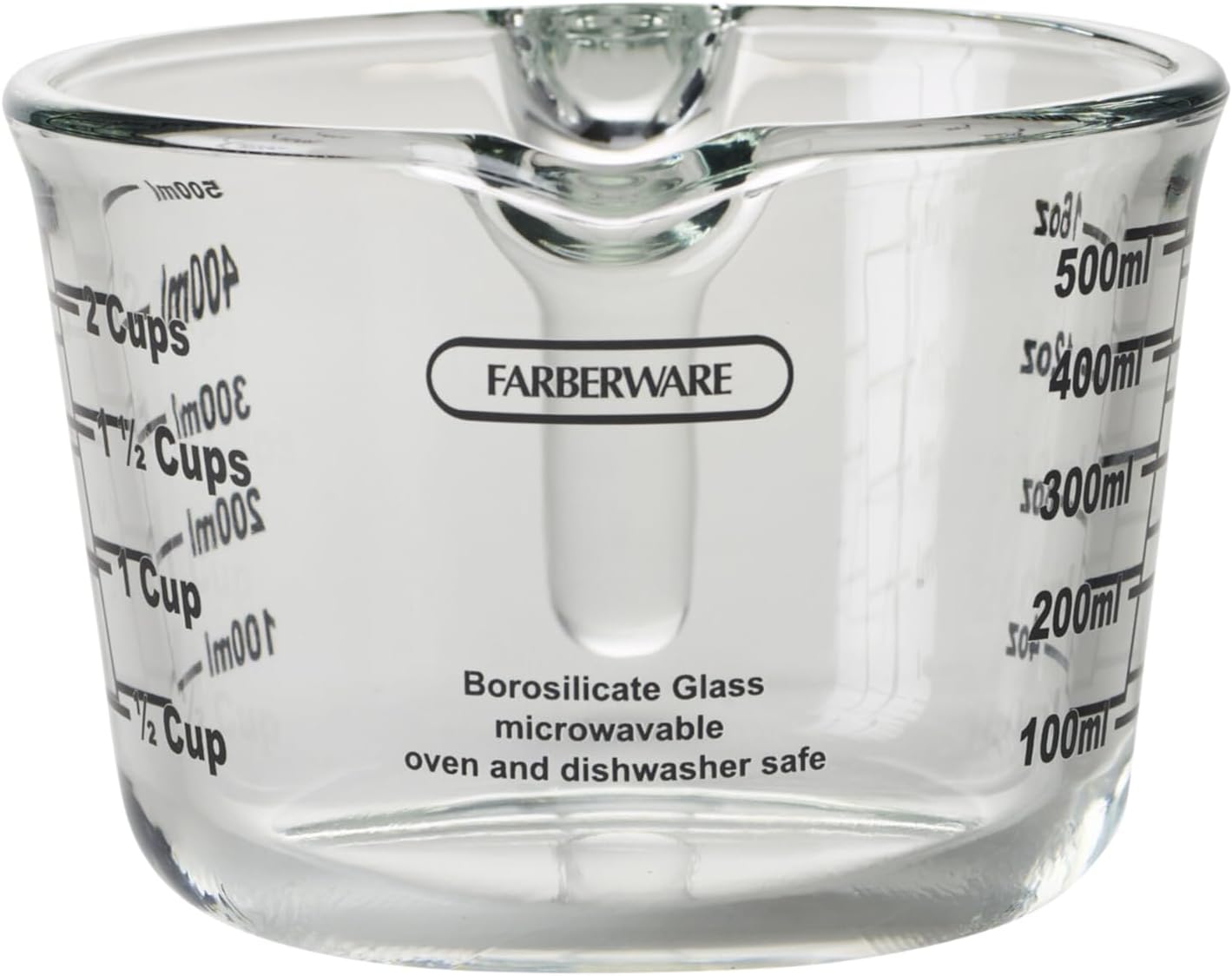 Farberware 2-Cup Borosilicate Glass Wet and Dry Measuring Cup with Oversized Measurements, Clear