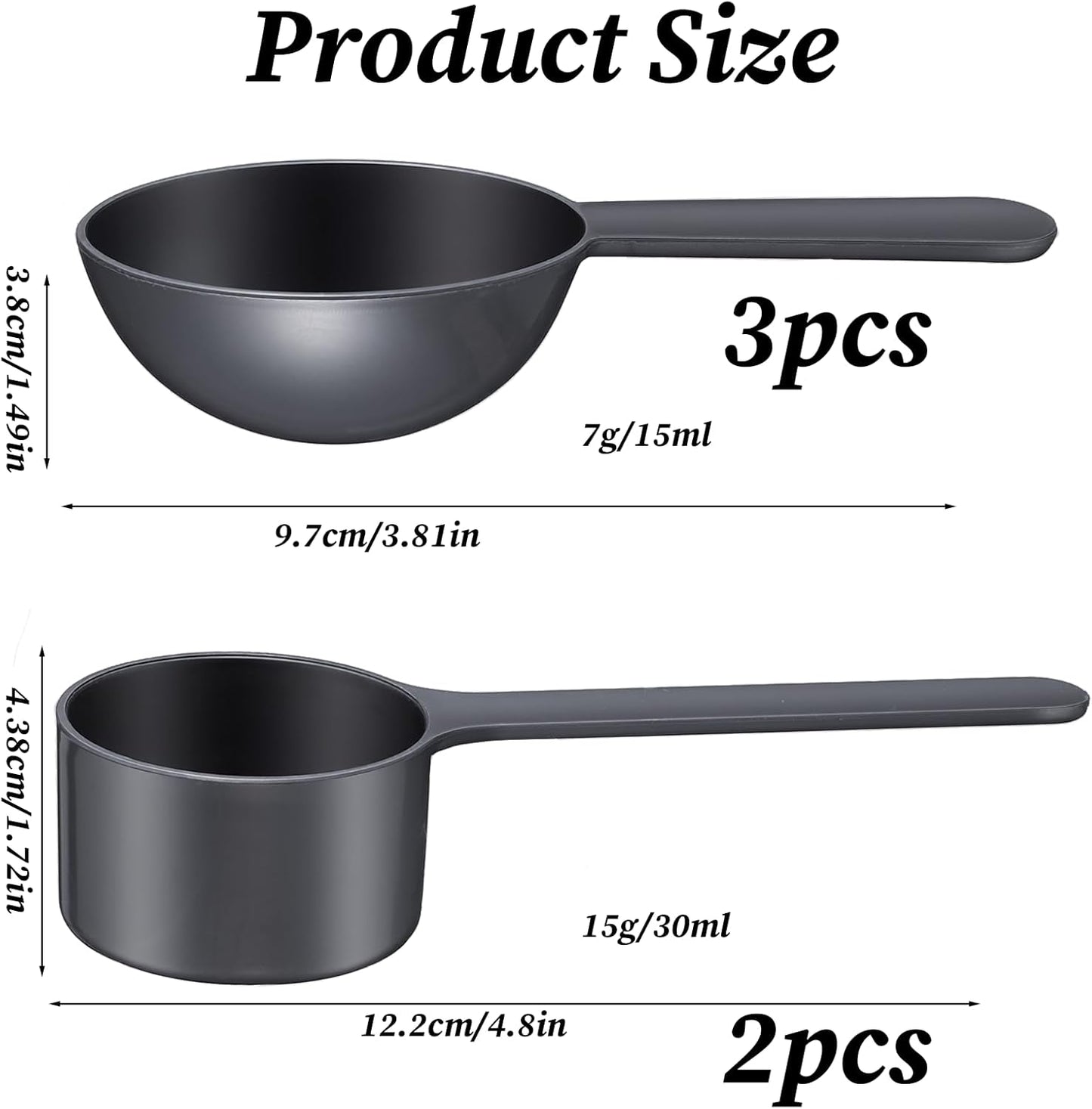 Plastic Coffee Measuring Spoon, 5 Pack Small Scoops for Canisters 15g & 7g Tablespoon Measuring Spoon Short Handle Coffee Scoop for Tea, Sugar, Cereal, Spices (Black)