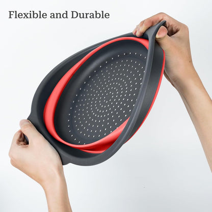 Collapsible Colander 3-Pack Set Space-Saving Foldable Kitchen Strainer with Non-Slip Base Durable Thickened PP+TPE Collapsible Strainers for Pasta, Vegetables, Fruits (Gray-White)