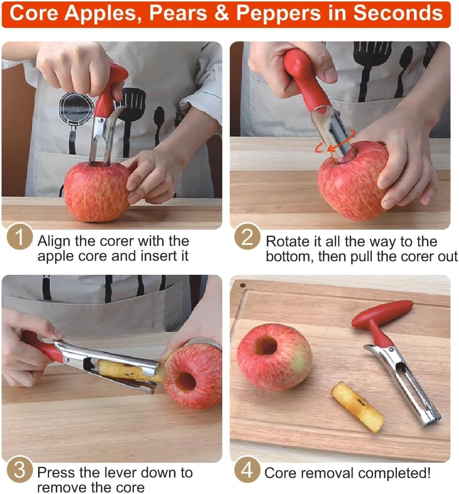 Apple Corer Tool, Apple Core Removal, Stainless Steel Apple Core Remover Tool, Easy to Grip, Easy to Use