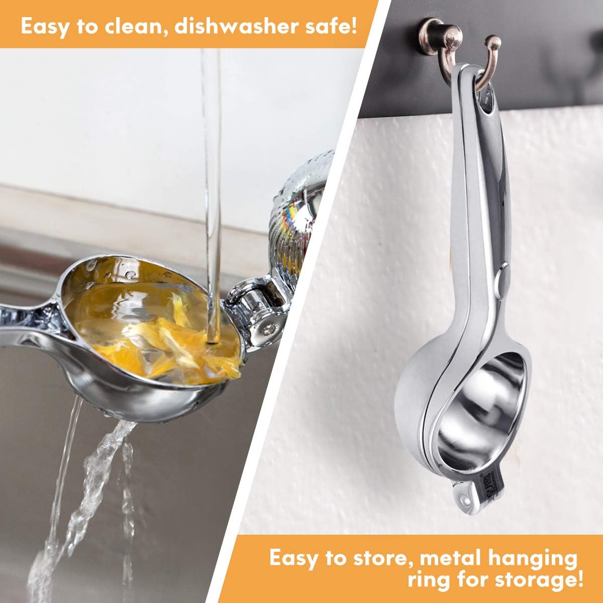 Lemon Squeezer, Fast Effortless Juice Extraction with Large Metal Citrus Juicer, Maximum Yield Heavy Duty Hand Lime Squeezer, Manual Lemon Juicer Press, Easy to Use w/Stainless Steel Zester