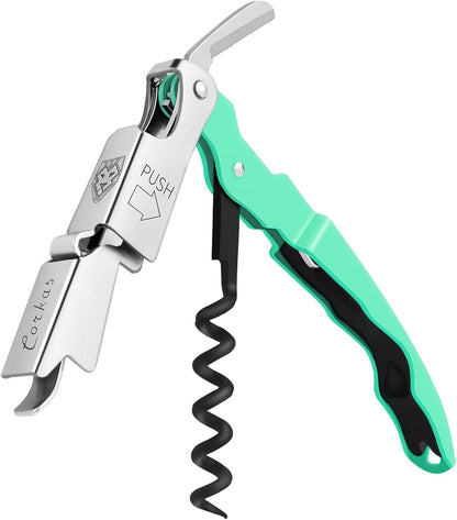 CORKAS Wine Key - Professional Handcrafted Heavy Duty Waiter Corkscrew, Compact Wine Opener with Double Hinged, Foil Cutter and Bottle Opener, Gifts for Servers, Sommelier, Bartenders - Red