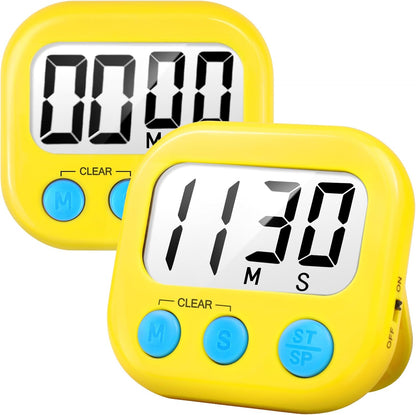 2 Pack Digital Kitchen Timer for Cooking Big Digits Loud Alarm Magnetic Backing Stand Cooking Timers for Baking White
