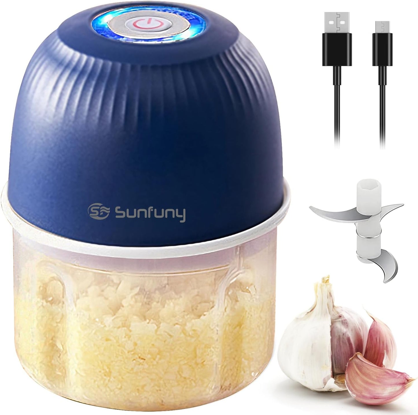 Mini Garlic Chopper, 250ml Small Food Processor Cordless 1 Cup, Battery USB-C Rechargeable Electric Food Chopper Wireless, Portable Garlic Grinder Masher,Veggie Meat Blender Mincer Kitchen Mixer,White
