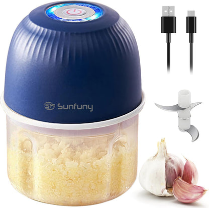 Mini Garlic Chopper, 250ml Small Food Processor Cordless 1 Cup, Battery USB-C Rechargeable Electric Food Chopper Wireless, Portable Garlic Grinder Masher,Veggie Meat Blender Mincer Kitchen Mixer,White