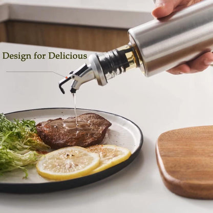 Mincham Olive Oil Dispenser - 7oz (200ml) Glass & Stainless Steel Oil & Vinegar Cruet with No-drip Spout & Pouring Funnel