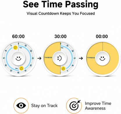 60-Minute Visual Timer, Twist to Set, Loud Battery-Powered Alarm, High-Visibility Rotary Countdown Dial for Kitchen, Work, Study & Time Management (Orange)