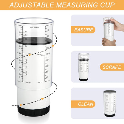 6 Pcs Adjustable Measuring Cups Set Includes 2 Cup Push up Measuring Cup and 5 Measurings Spoon for Peanut Butter 4 in 1 Liquid Dry Semi Solid Ingredient Home Cooking Tool