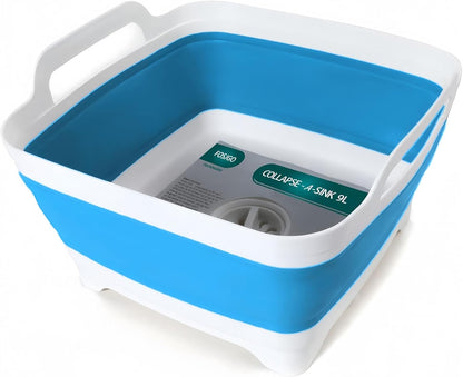 FOSJGO Collapsible Dish Basin with Drain Plug, 2.4 Gal (9L) Space-Saving Foldable Sink, Wash Basin for Kitchen, Baby Bottles, Vegetable Washing, Camping, RV and Party Beverage Tubs