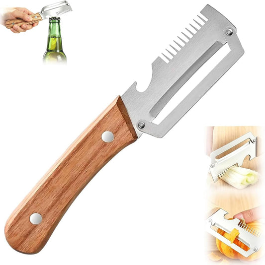 Multifunctional Vegetable Peeler for Kitchen, 2026 New 2 in 1 Stainless Steel Peeler with Wooden Handle and Bottle Opener, Wooden Handle Peeler Ultra-Sharp Kitchen Tool for Fruits and Vegetables(2Pcs)