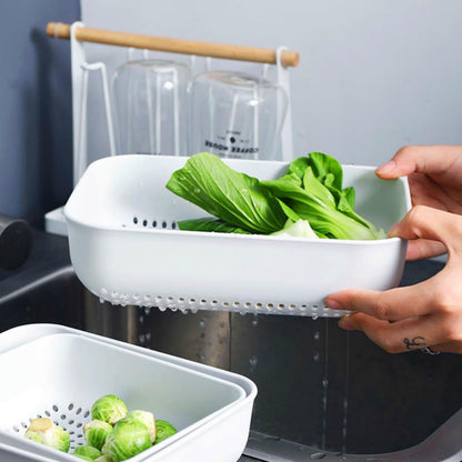 3pcs Fruits & Vegetable Colander Set,2 in 1 Fruit Washing Basket with Strainer,Multipurpose Vegetable Filter,Multi-layer Kitchen Draining Basket Set