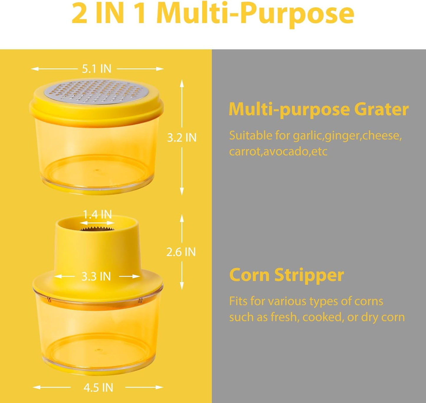 Corn Stripper, 2 in 1 Multi-functional Corn Peeler and Ginger Grater with Bowl and Hand Protector,Quick Remove Corn Kernel