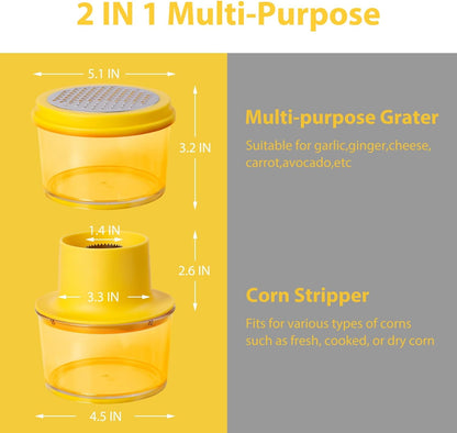 Corn Stripper, 2 in 1 Multi-functional Corn Peeler and Ginger Grater with Bowl and Hand Protector,Quick Remove Corn Kernel