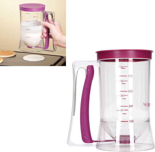 Pancake Batter Dispenser, 4 Cup Batter Dispenser with Squeeze Handle Measuring Marks for Pancakes Waffles Muffins Crepes Cupcakes 17 * 11 * 18.5cm