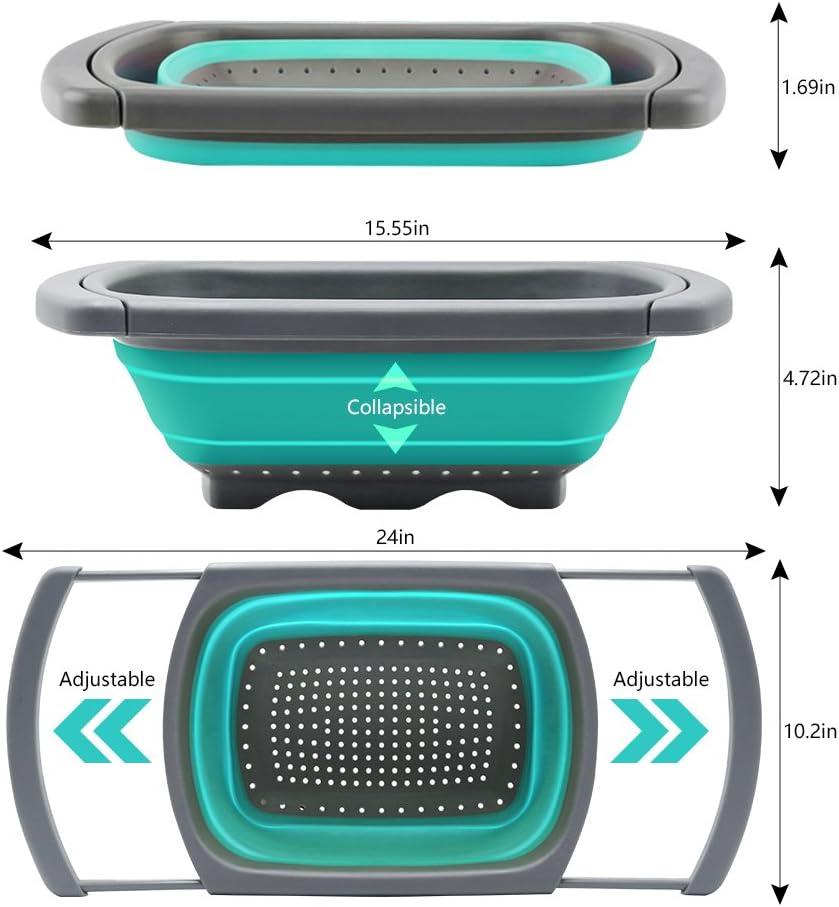 Qimh Colander Collapsible, Over The Sink Veggies/Fruit 6-Quart Strainers and Colanders with Extendable Handles, Folding Strainer for Kitchen