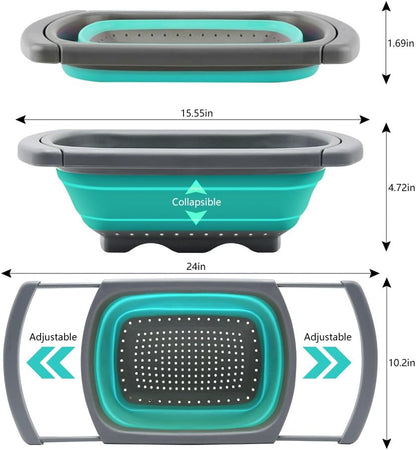 Qimh Colander Collapsible, Over The Sink Veggies/Fruit 6-Quart Strainers and Colanders with Extendable Handles, Folding Strainer for Kitchen