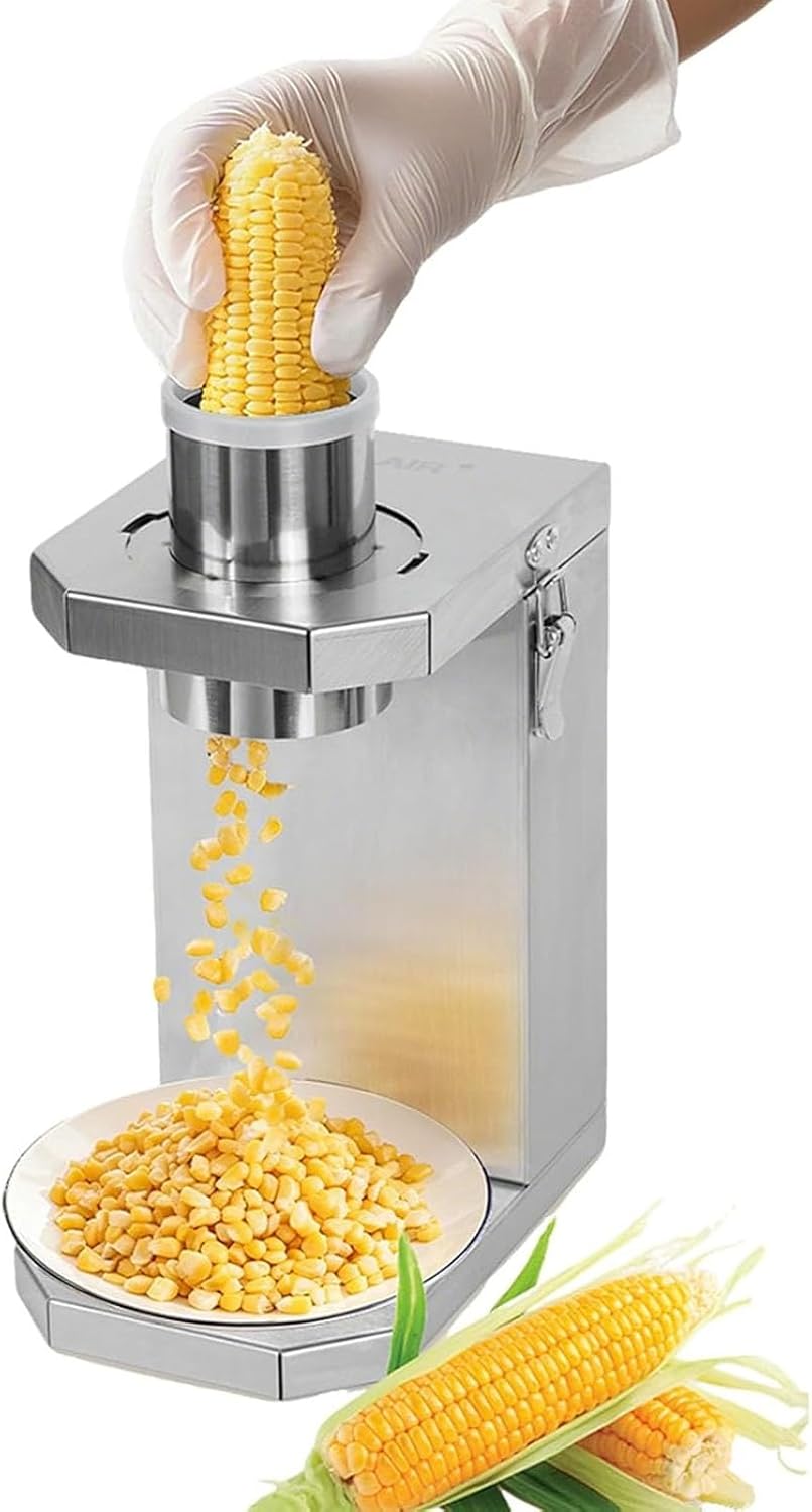 Electric Fresh Corn Stripper, 40W Stainless Steel Corn Cob Thresher, 6.5cm Feed Inlet, Removable Blade, Quick Kernel Removal for Fresh and Cooked Corns, Commercial Use