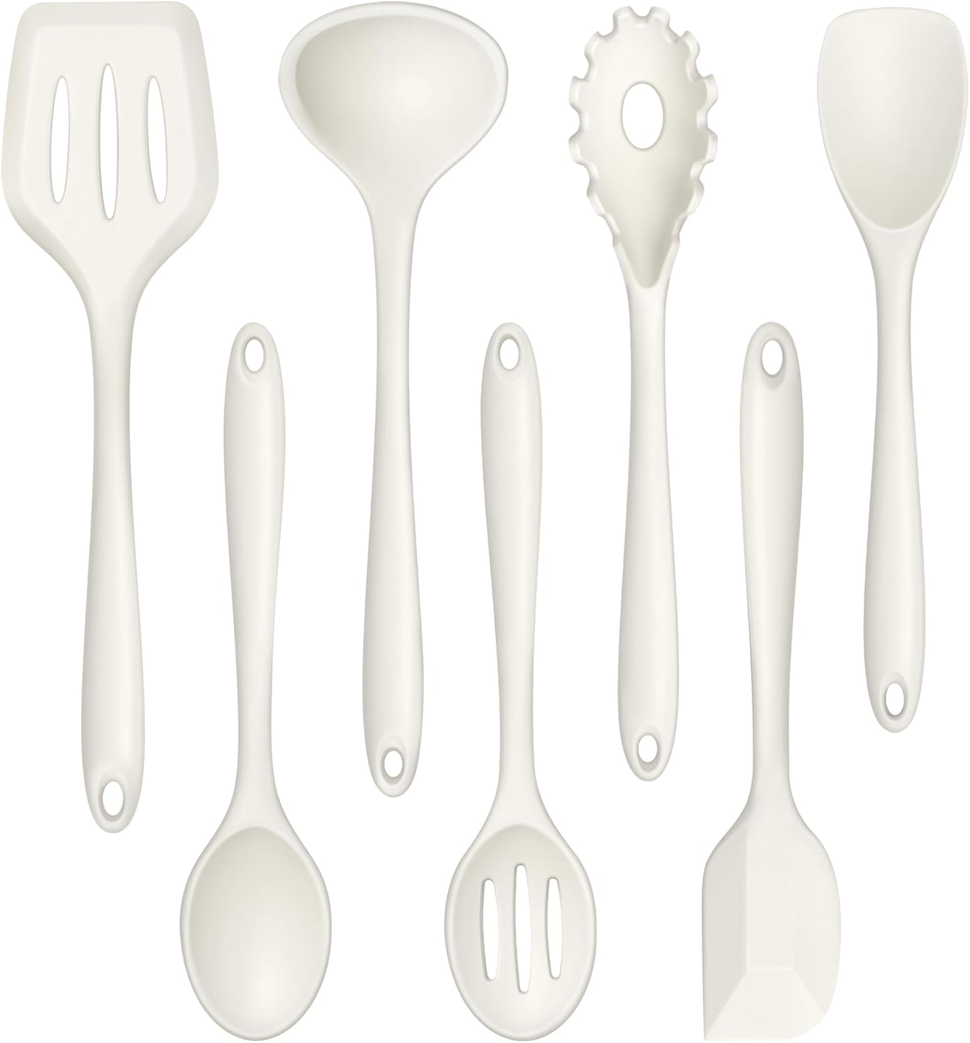 TeamFar Silicone Cooking Utensil Set of 7, Black Kitchen Nonstick Tools Turner Spoon Spatula Ladle Pasta Server for Nonstick Cookware, Healthy & One-Piece, Anti-Heat & Dishwasher Safe