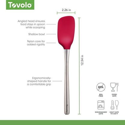 Tovolo Flex Core Silicone Spatula Spoonula Set of 2 for Non Stick Cast Iron Cooking & Baking, Dishwasher Safe Heat Resistant BPA Free Long Stainless Steel Handle Kitchen Utensil, Charcoal Gray