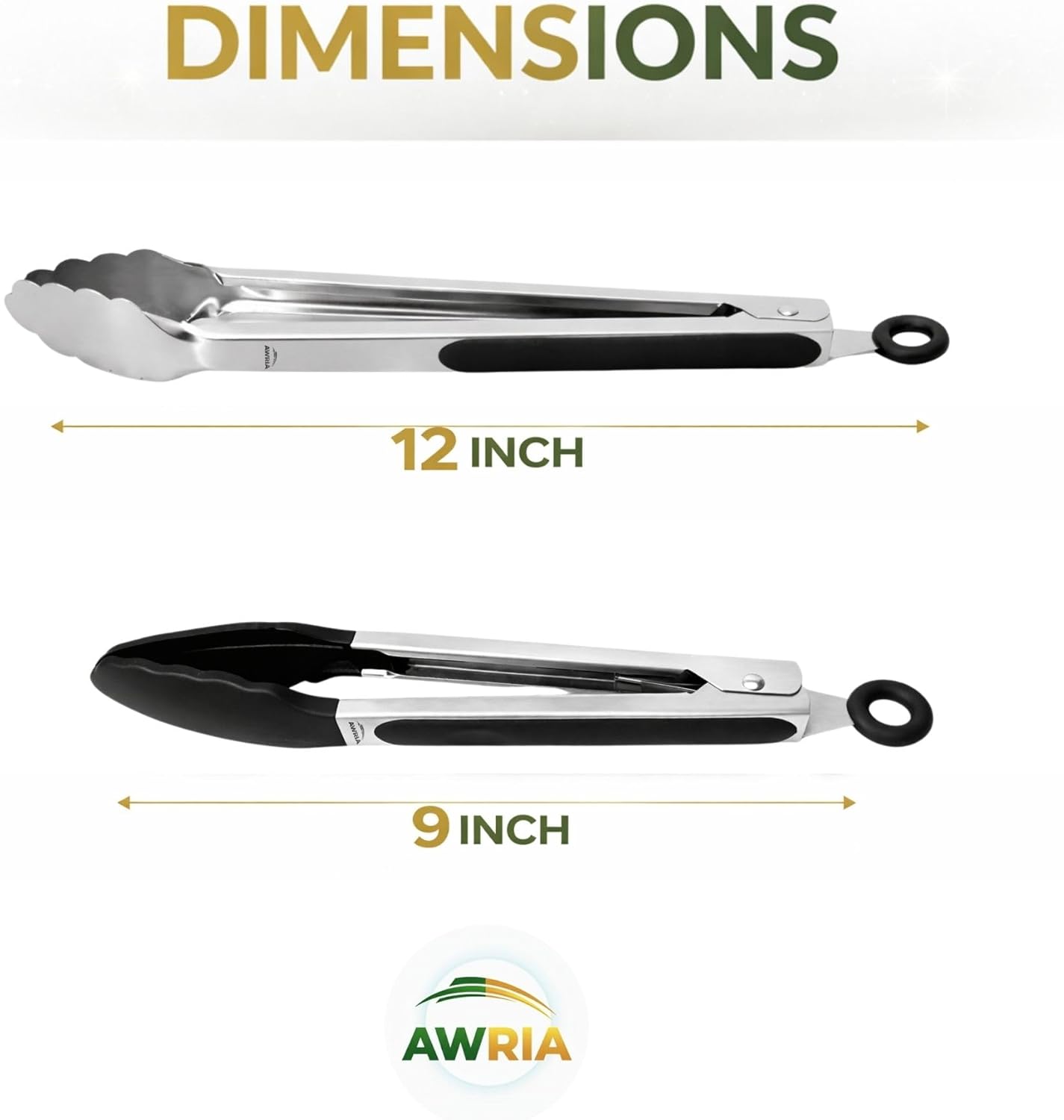 Silicone Tongs For Cooking Heat Resistant Stainless Steel Kitchen Tongs With Silicone Tips Cooking Tongs For Serving Food 9” + 12” Locking BBQ, Grilling, Air Fryer, Black Dishwasher Safe