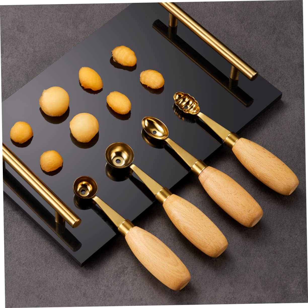 SMASOLO 4Pcs Melon Baller with Smooth Polished Heads for Ice Cream Fruit and Melon Scooping Lightweight Dessert Ball Maker for Home Cafe and Restaurant Use