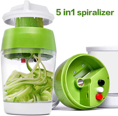 5 in1 Handheld Spiralizer Vegetable Slicer, Green, Plastic, ABS, Stainless Steel