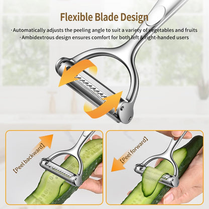 2 in 1 Ultra Sharp Julienne Peeler Vegetable Peeler for Kitchen with Clean Brush, Potato Peeler Y Peelers for Potatoes, Carrots, Fruits, Veggie, 2 Pack