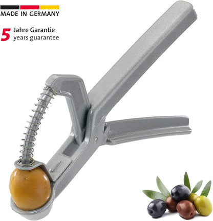 Westmark Olive Pitter – Heavy-Duty Cast Aluminum Pit Remover with Spring – Handheld Corer and Cherry Pitter Tool for Stuffed Fruits, Martinis, Salads, Kitchen Prep