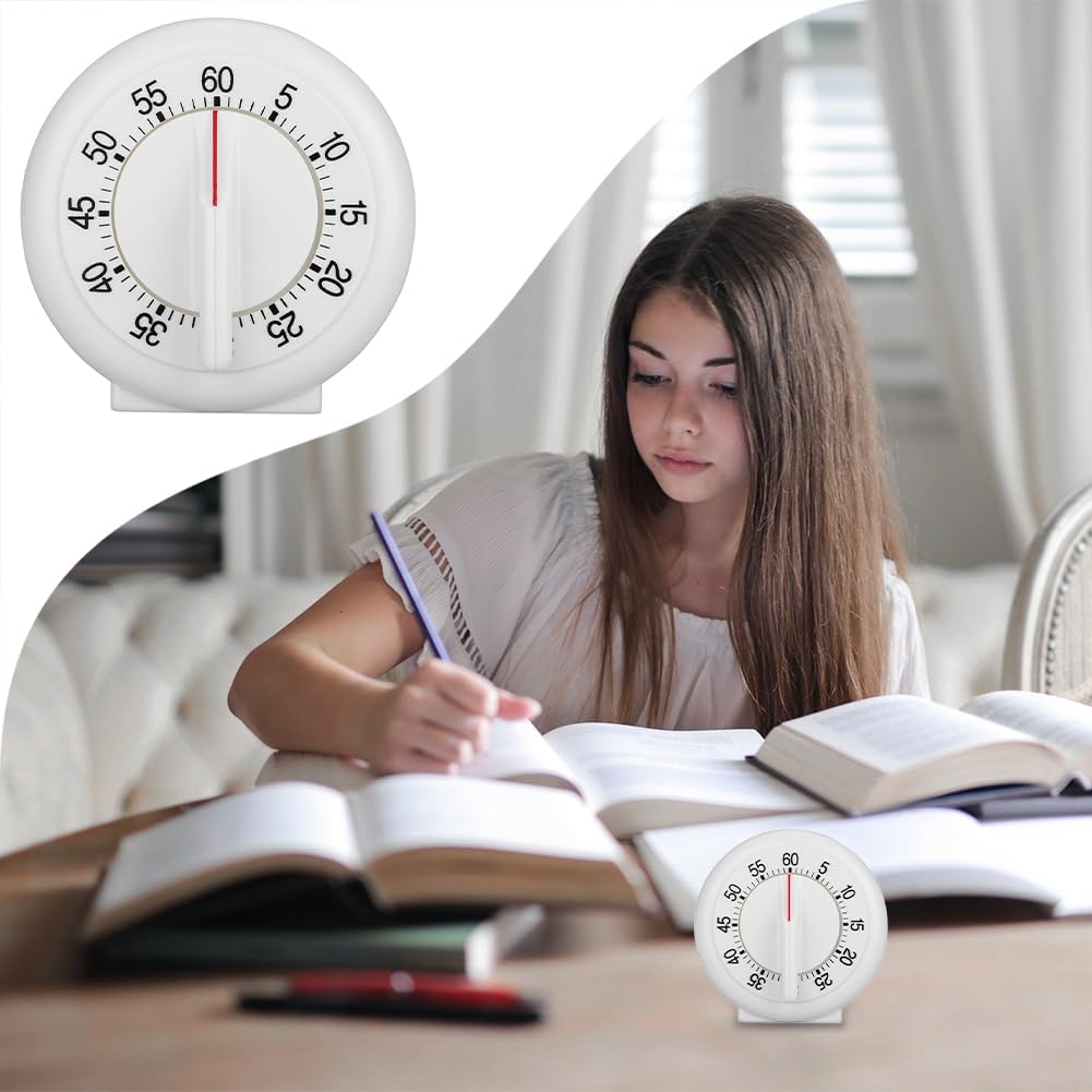 Kitchen Timer Manual, 60 Minutes Round Shape Timer Cooking Ring Mechanical Counter Alarm Clock Wind Up Timers Home Egg Baking Steaming Visual Countdown Teacher Exercising Meeting White