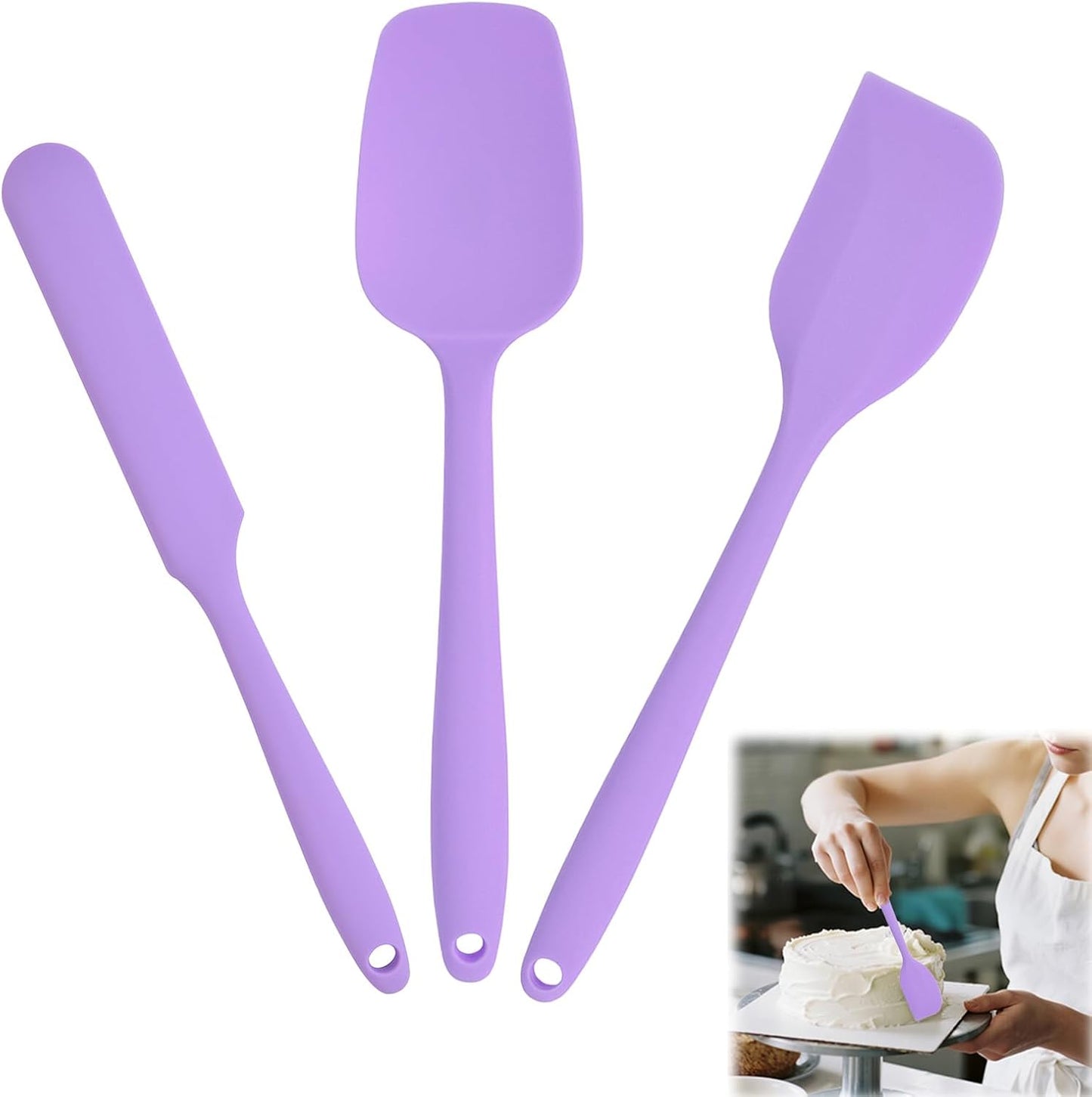 Spatulas Silicone Heat Resistant, Rubber Spatula Food Grade, Handle with Ergonomic Grip Kitchen Utensils Set,Nonstick Silicona Cooking Utensils Set for Cooking and Mixing 3Pacs Purple