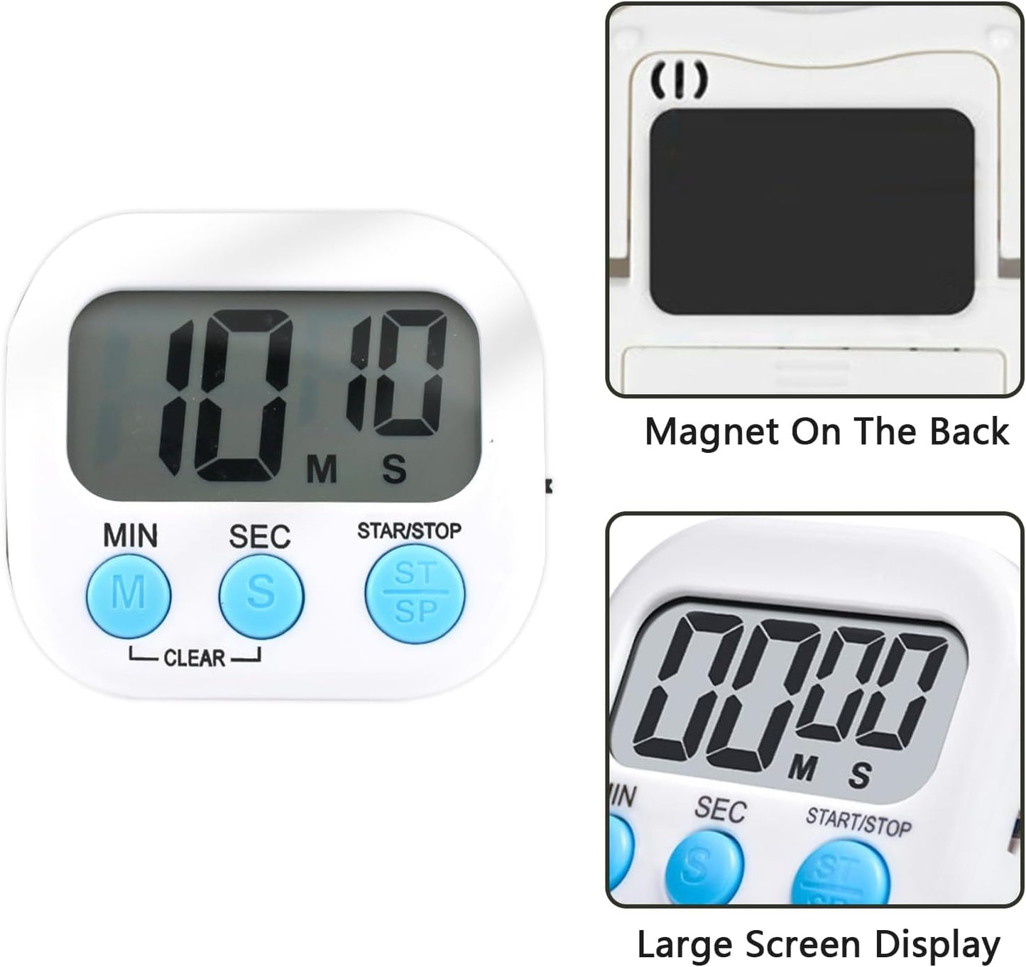 Small Digital Timer for Kitchen Cooking Baking Sports Office Meeting Multi-Function Count Up Countdown Magnetic Backing and ON/Off Switch Desk Electronic Timer (Black)