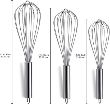 Berglander Gold Whisk Pack of 3 Stainless Steel 8",10",12", Titianium Plating Whisks for Cooking, Beater,Wire Whisk Set Kitchen Wisk (Gold)