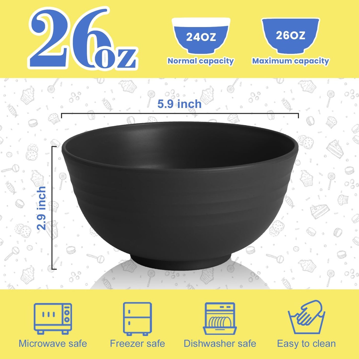 Wheat Straw Bowls Set with Lids, Unbreakable 40 OZ Cereal Bowls Set of 4, Salad Container for Lunch, Microwave & Dishwasher Safe Bowl Set for Kitchen, Picnic, RV, Camping, Multi