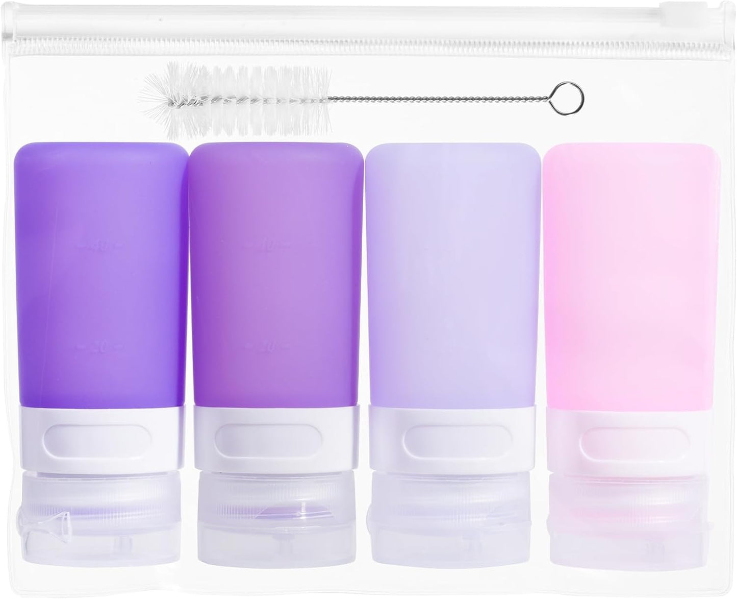 MICEBAY Condiment Squeeze Bottles for Sauces, 2-oz Mini Silicone Salad Dressing Container to Go with Reusable Sandwich Bag, Leakproof Ketchup Bottle for Bento Lunch Box, 4 Pack, Candies